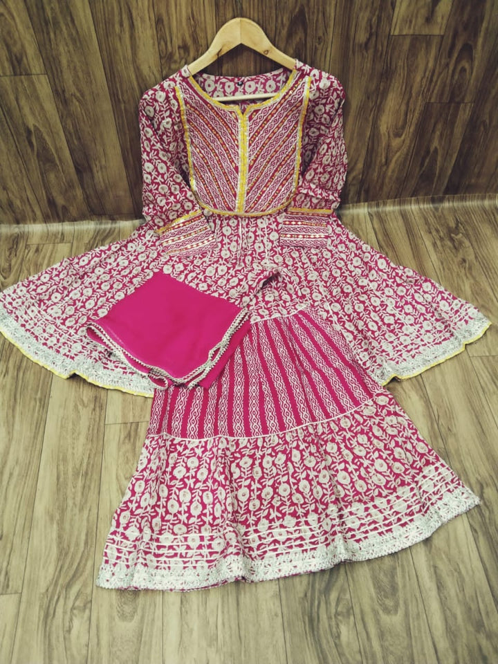 Hot Pink Designer Jaipuri Sharara Set