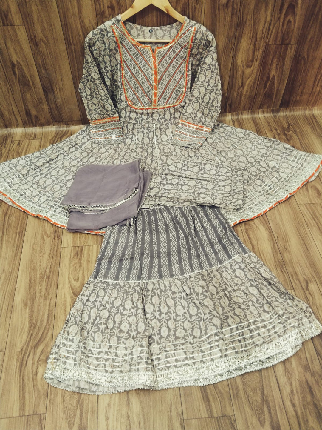 Stone Grey  Designer Jaipuri Sharara Set