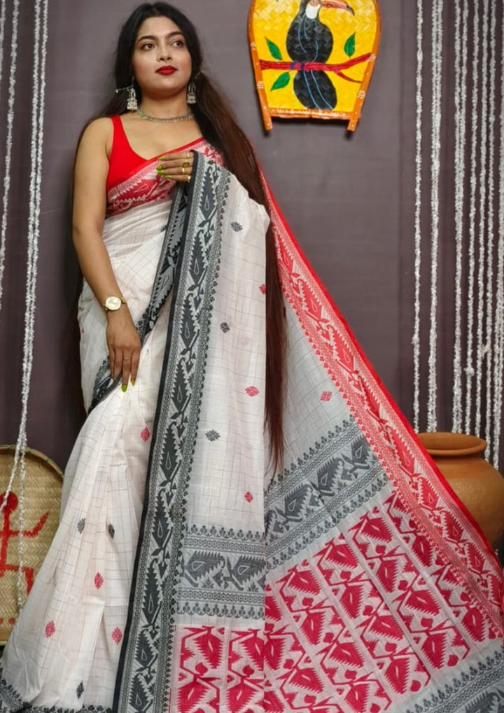 Worldly Pure  Cotton Jamdani Saree