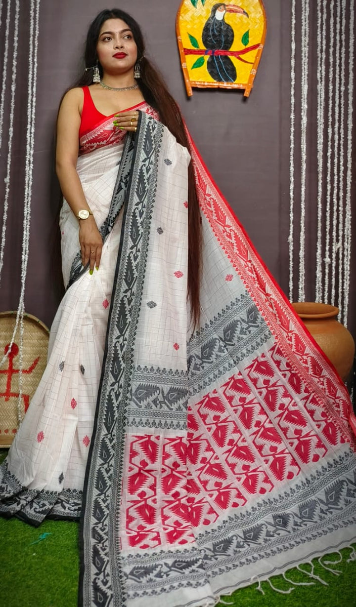 Worldly Pure  Cotton Jamdani Saree