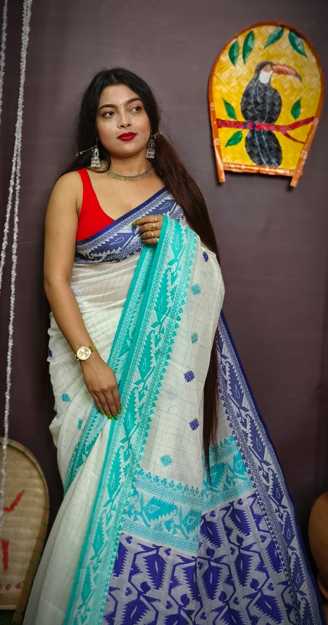 Worldly Pure Cotton Jamdani Saree