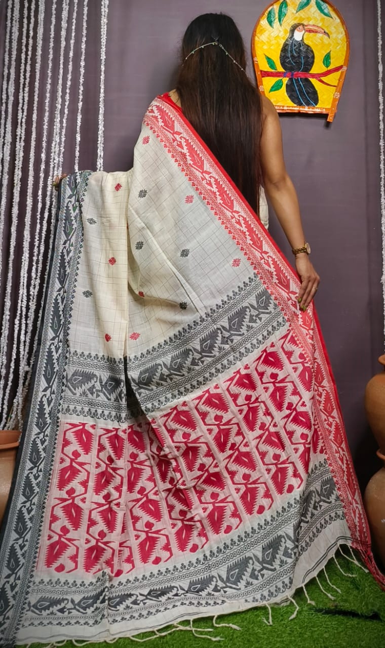 Worldly Pure  Cotton Jamdani Saree