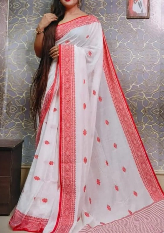 Pavitra - A Special White  Red Saree