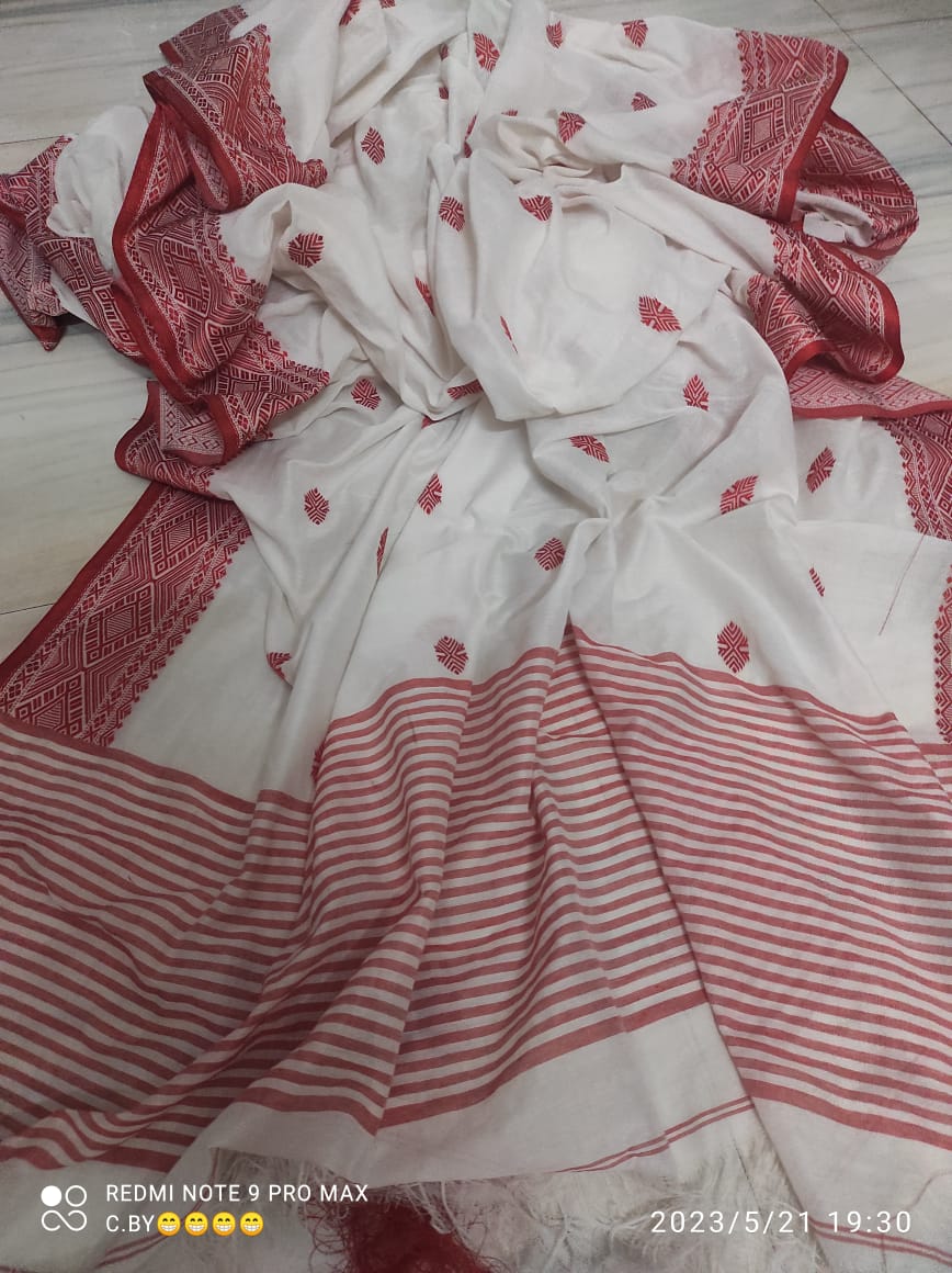 Pavitra - A Special White  Red Saree