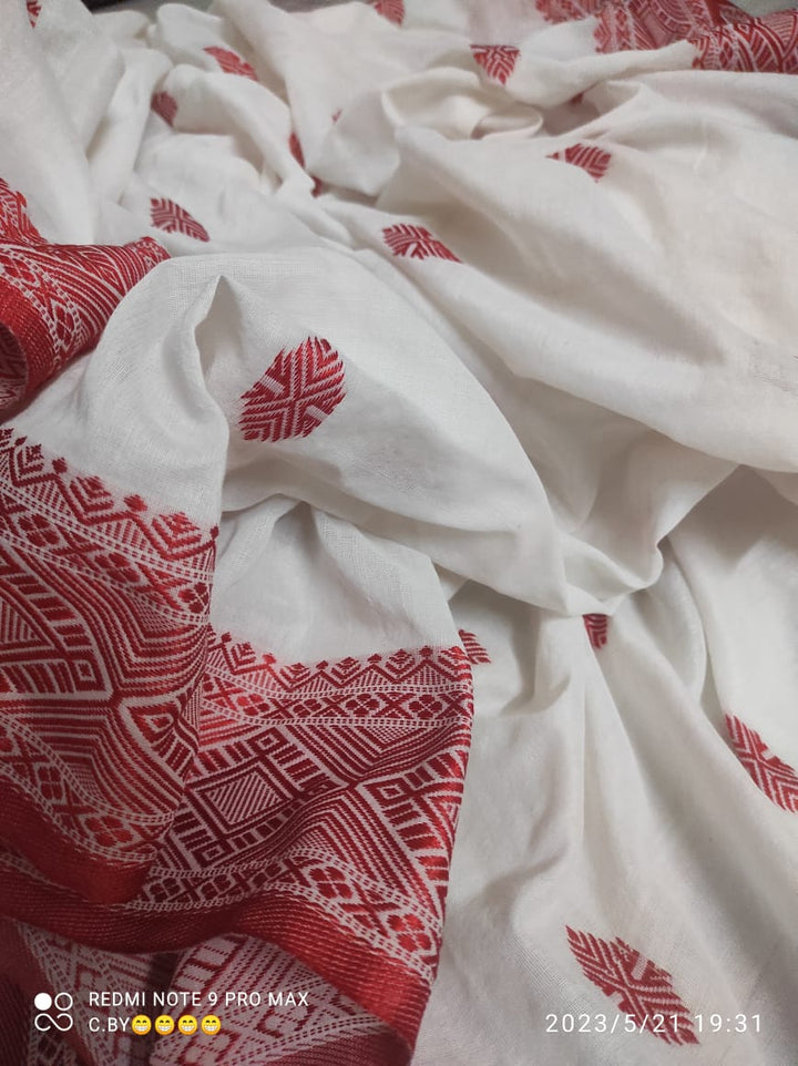 Pavitra - A Special White  Red Saree