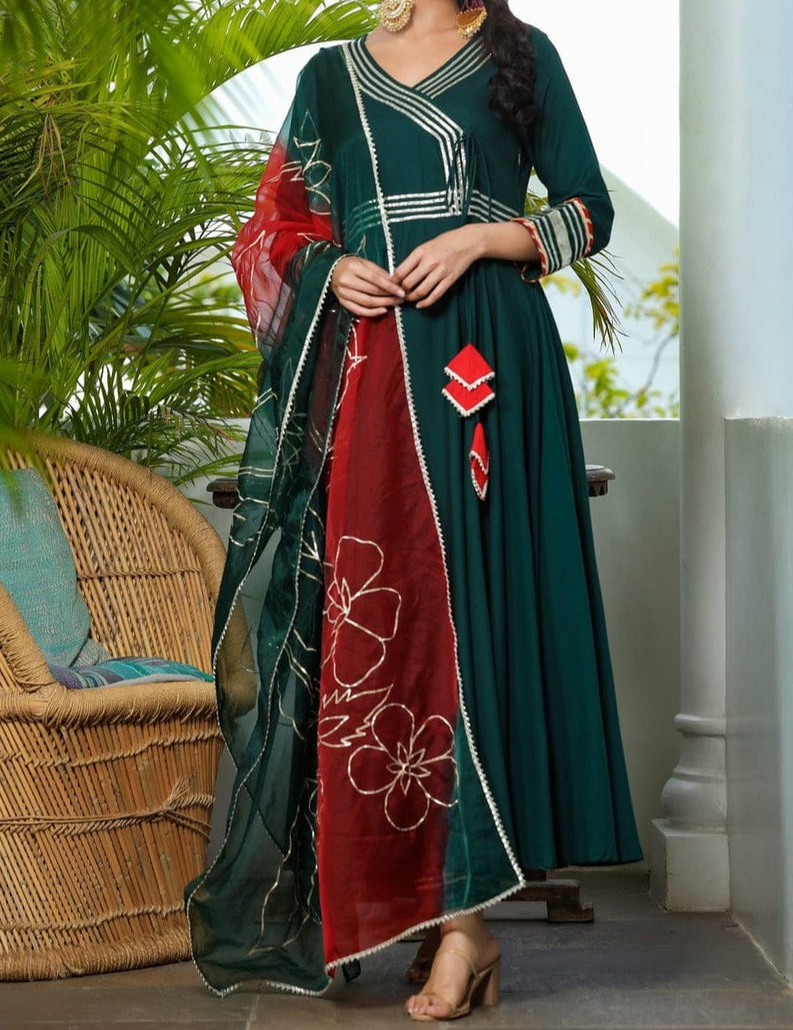 Pine Perfection - Designer Jaipuri Gown Set