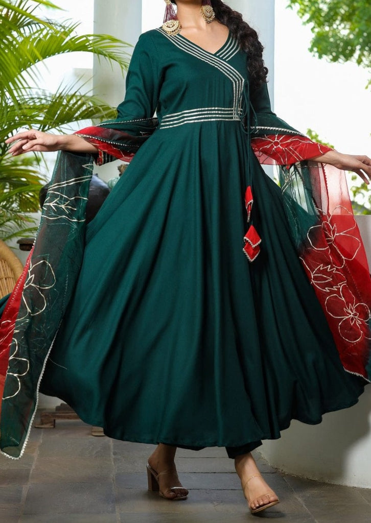 Pine Perfection - Designer Jaipuri Gown Set