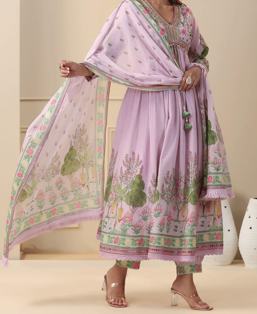 Cadillac Pink - Designer Jaipuri Alia Cut Kurti Set