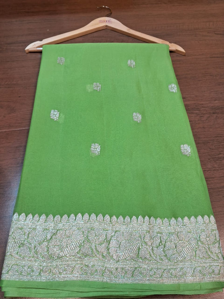 Legacy Of Khaddi Chiffon Handloom Banarasi Saree (Green)