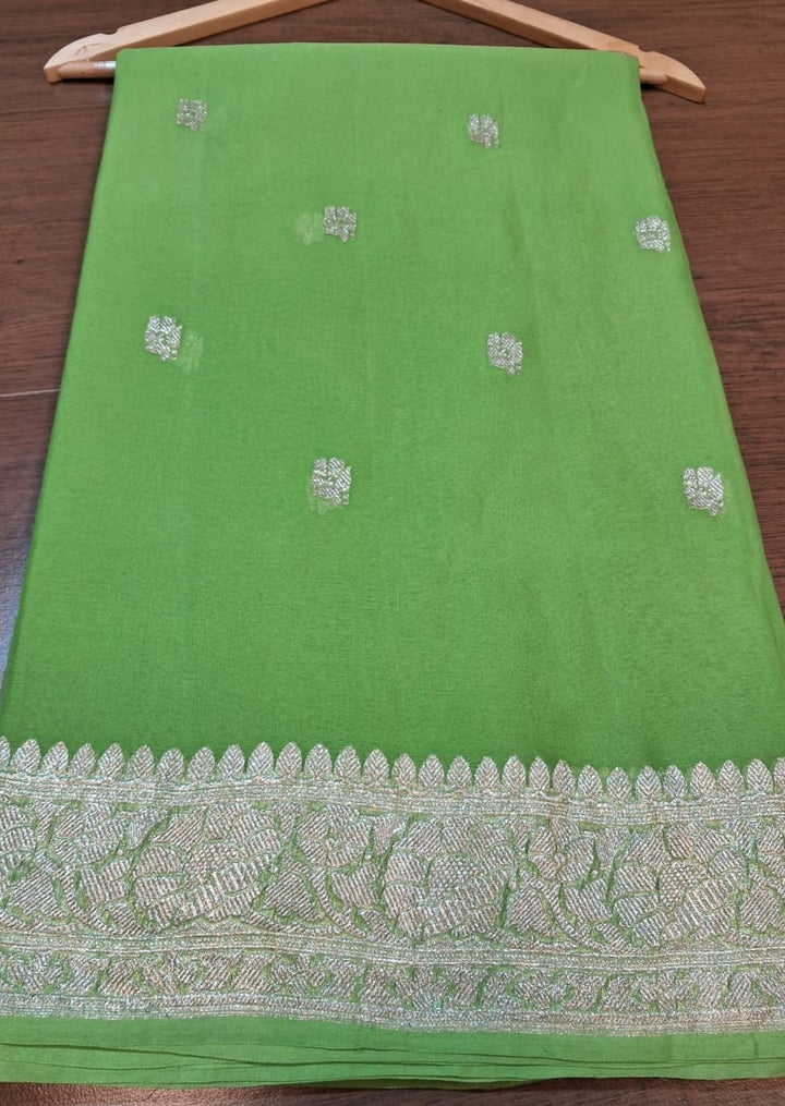 Legacy Of Khaddi Chiffon Handloom Banarasi Saree (Green)