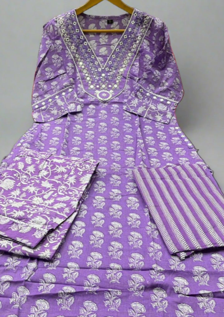 Lavender Crush - Designer Jaipuri straight  Kurti Set