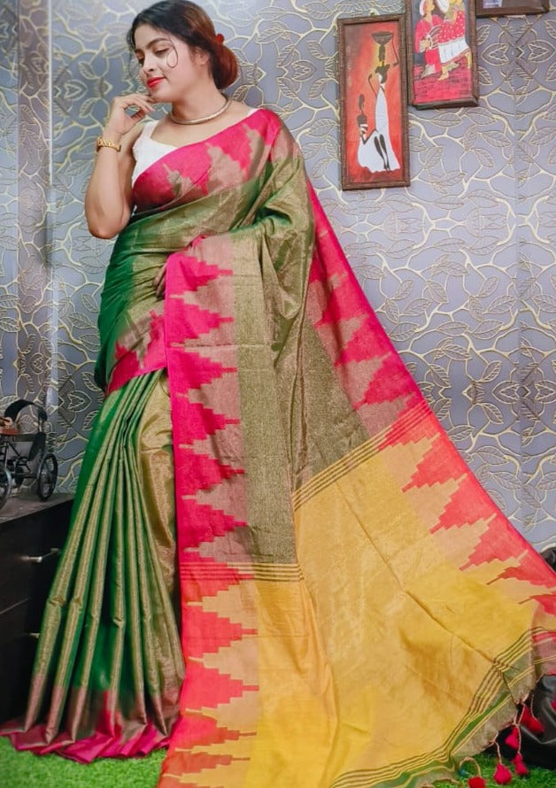 Temple Border  Tissue Khadi Saree