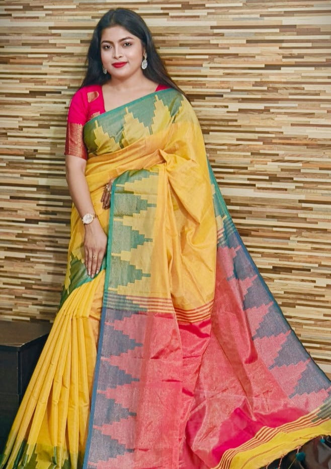 Temple Border  Tissue Khadi Saree