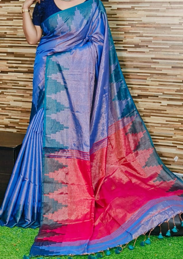 Temple Border  Tissue Khadi Saree