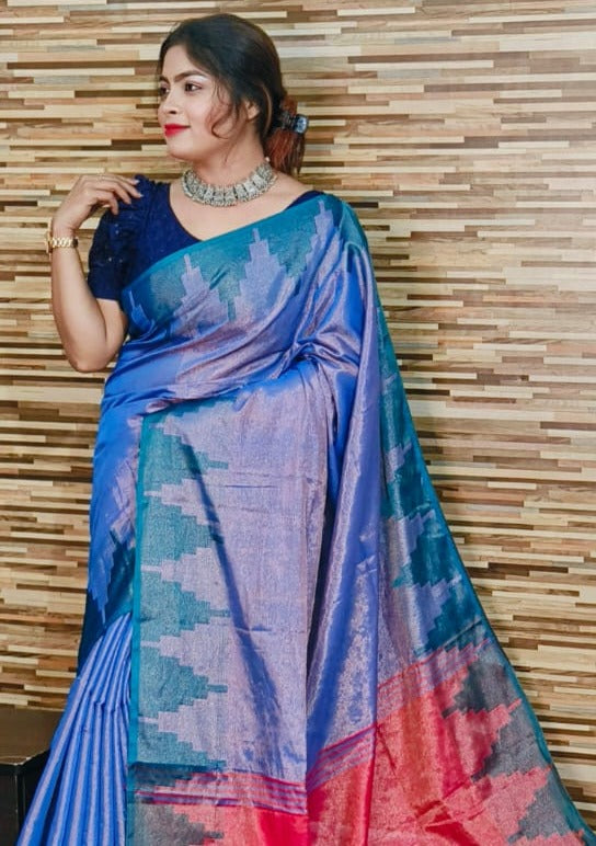 Temple Border  Tissue Khadi Saree