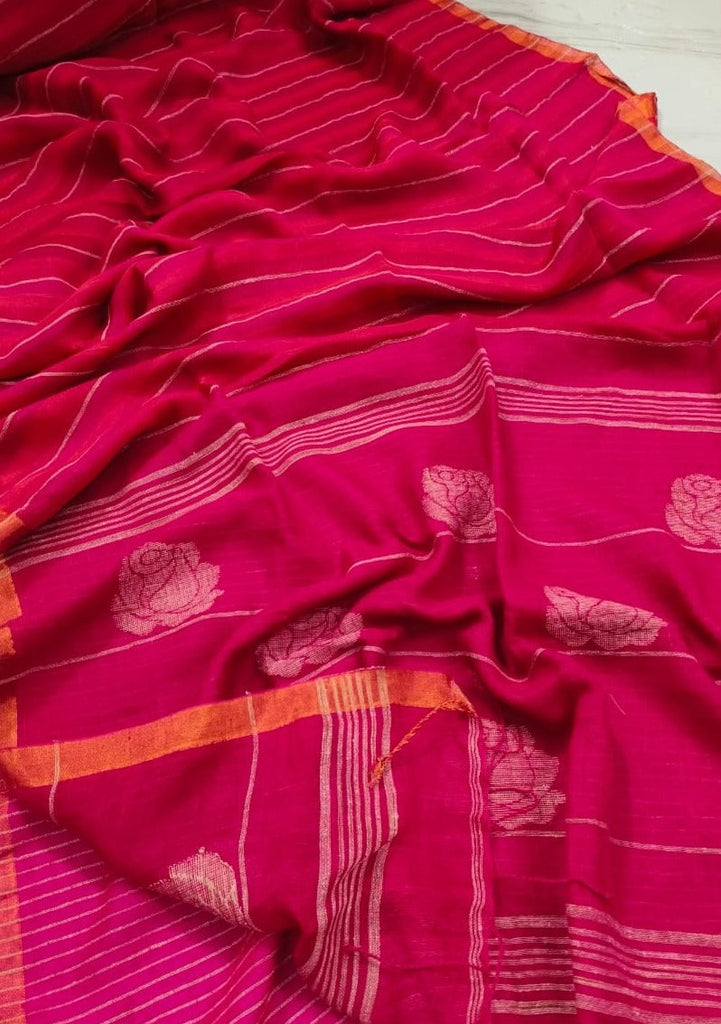 Linen Stripe (Pink) Pallu