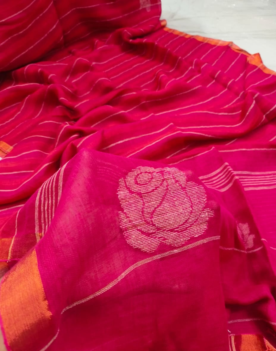 Linen Stripe (Pink) Pallu