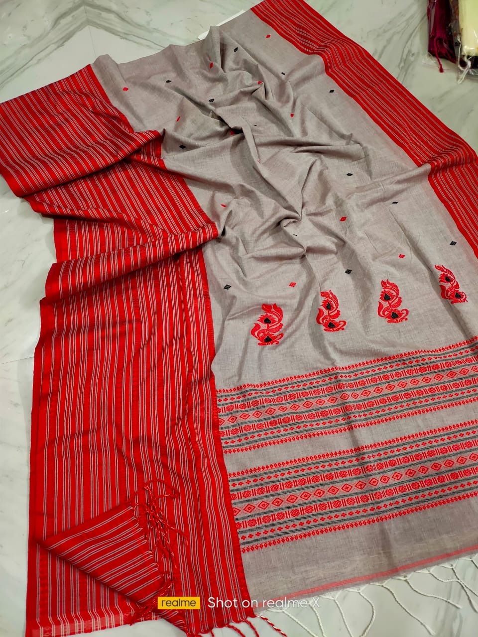 Luminary Cotton Banarasi Saree(Red)