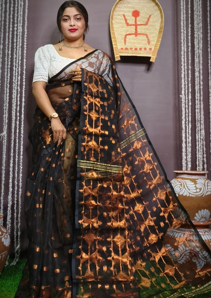 Black Color Soft Dhakai Jamdani Saree (She Saree 1561)