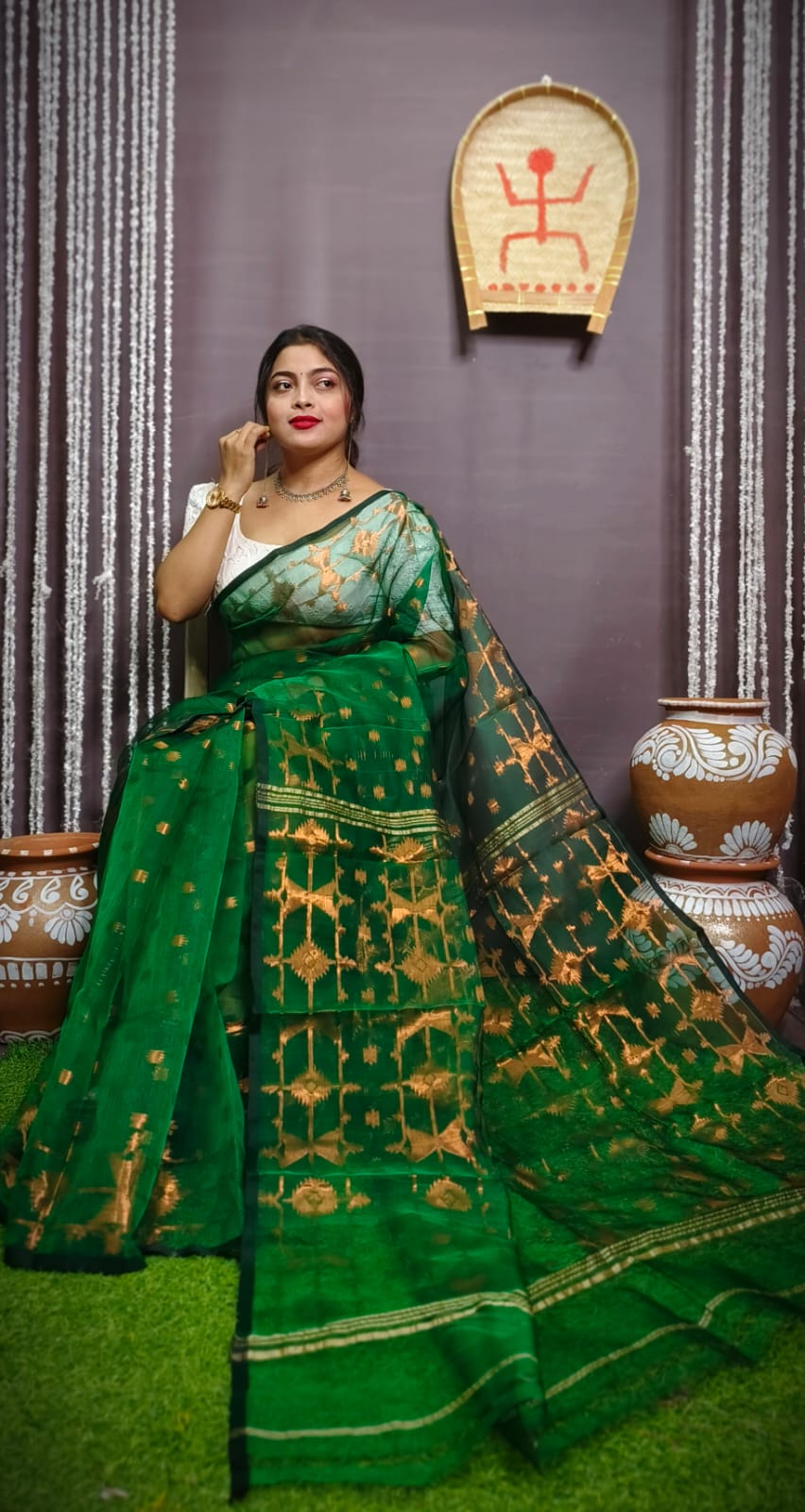 Designer Bengal Jori Dhakai Jamdani Saree