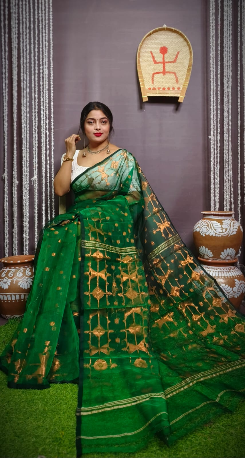 Designer Bengal Jori Dhakai Jamdani Saree