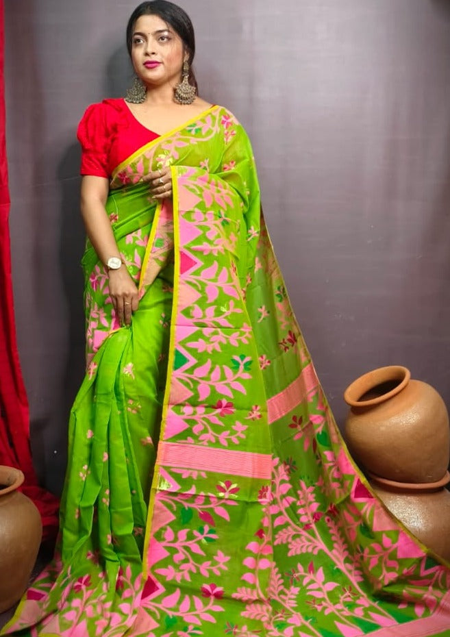 Pushpa Brinto Bengal Dhakai Jamdani Saree