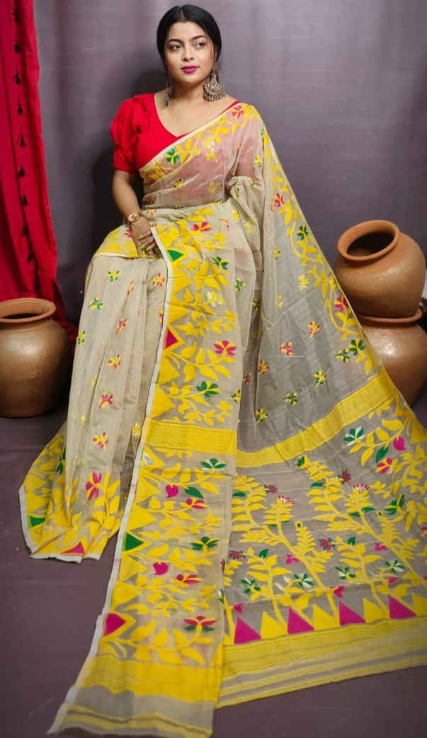 Pushpa Brinto Bengal Dhakai Jamdani Saree