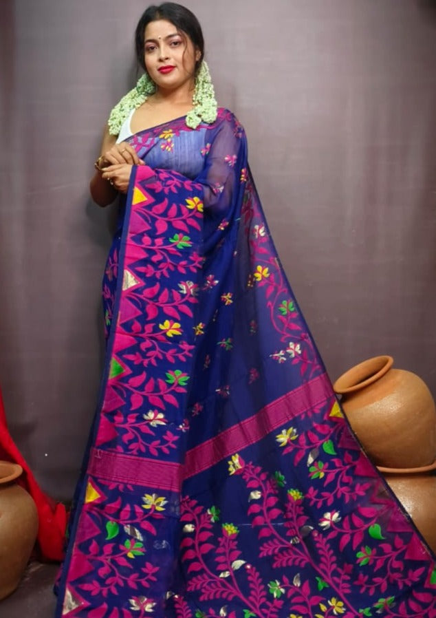 Pushpa Brinto Bengal Dhakai Jamdani Saree