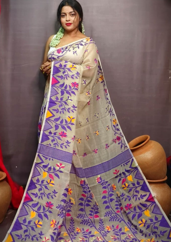 Pushpa Brinto Bengal Dhakai Jamdani Saree