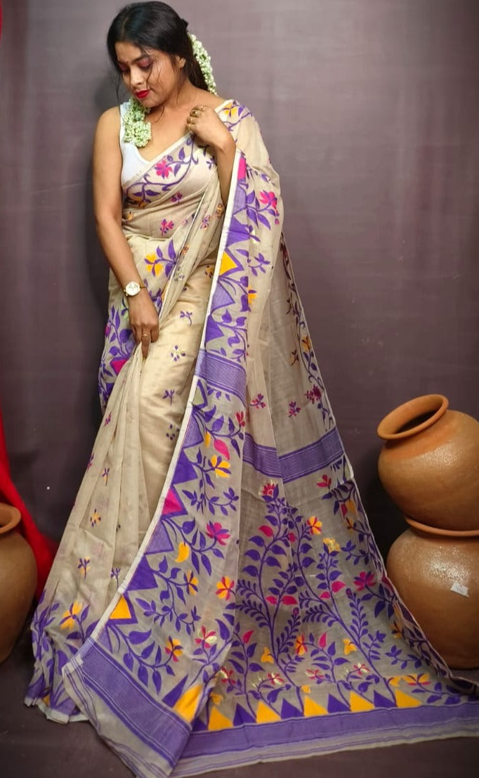 Pushpa Brinto Bengal Dhakai Jamdani Saree