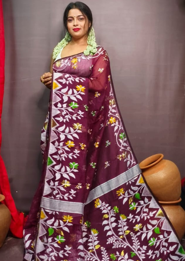 Pushpa Brinto Bengal Dhakai Jamdani Saree