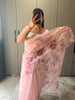 Floral Fantasy Designer Organza Sequin Saree ( Baby Pink Color )