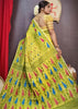 Pineapple Yellow and Olive Green Designer Ikkat Dhakai Jamdani Saree