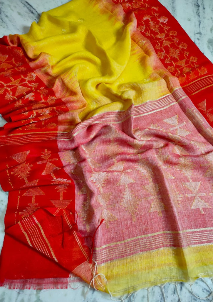 Designer Ikkat Linen Jamdani Saree