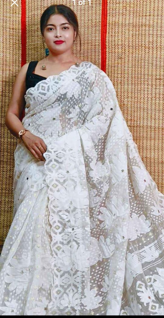 Applique Work Dhakai Jamdani Saree