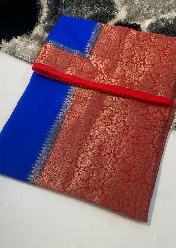 Leave a Little Sparkle -Banarasi Silk Saree(Blue)