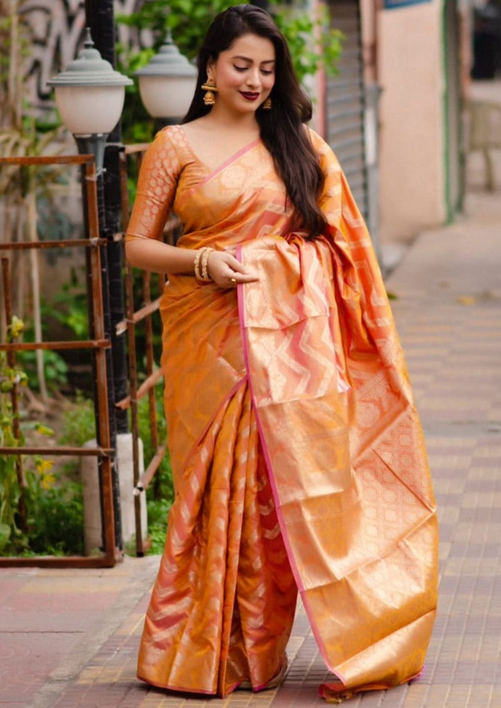 Feather Bed-Banarasi Silk Saree(Orange)