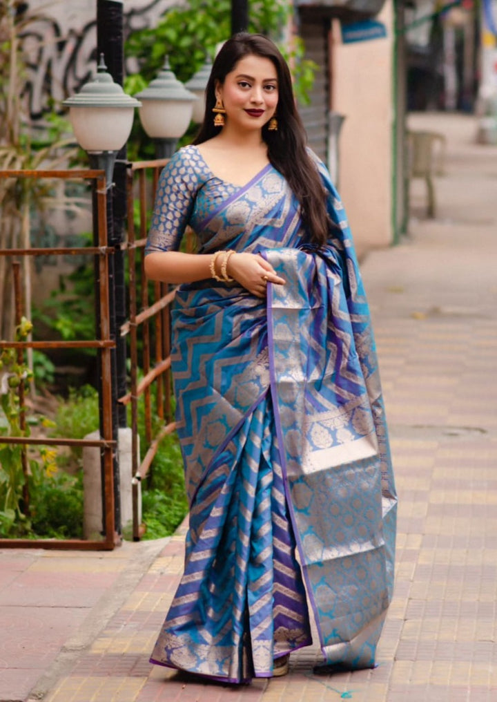 Feather Bed-Banarasi Silk Saree(Blue)