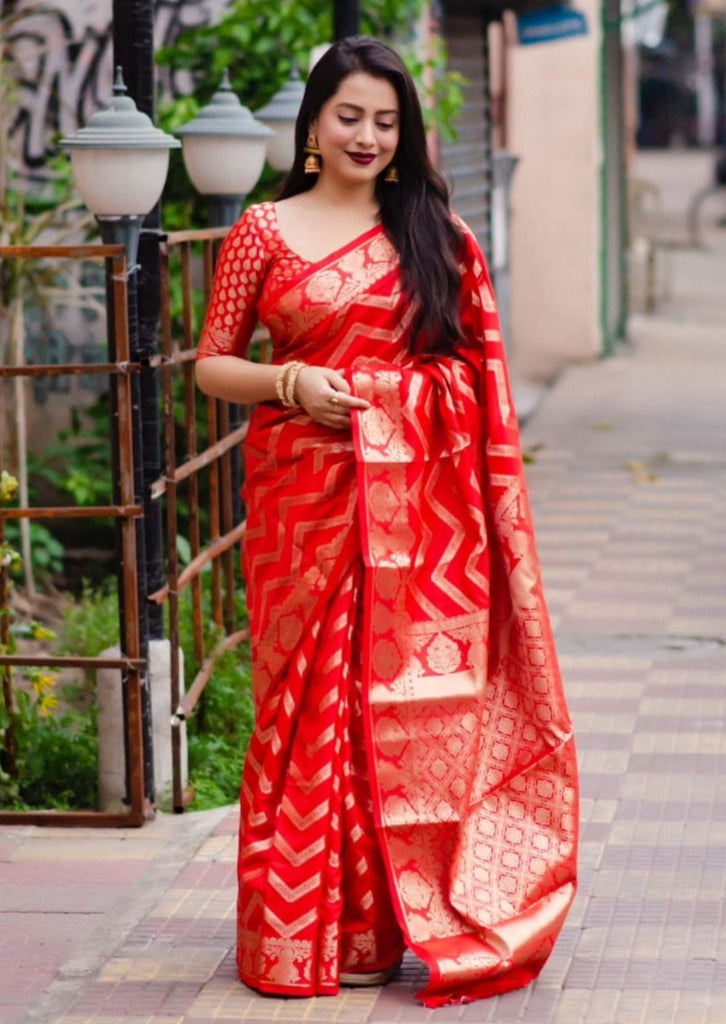 Feather Bed- Banarasi Silk Saree(Red)