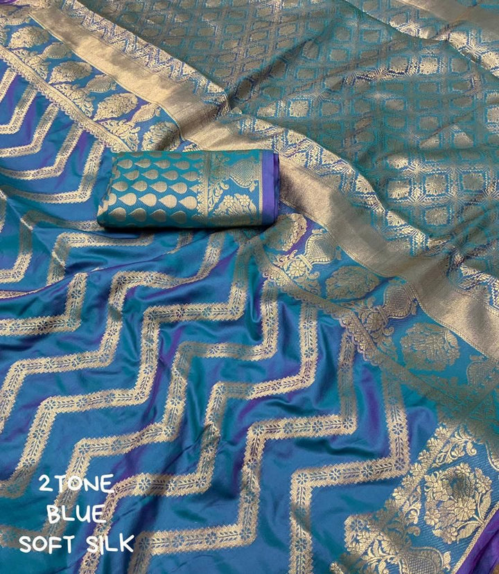 Feather Bed-Banarasi Silk Saree(Blue)