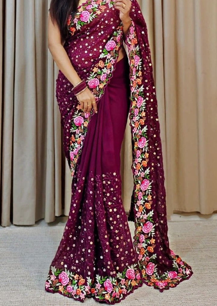 Eternal Beauty- Designer Sequin Saree(wine)