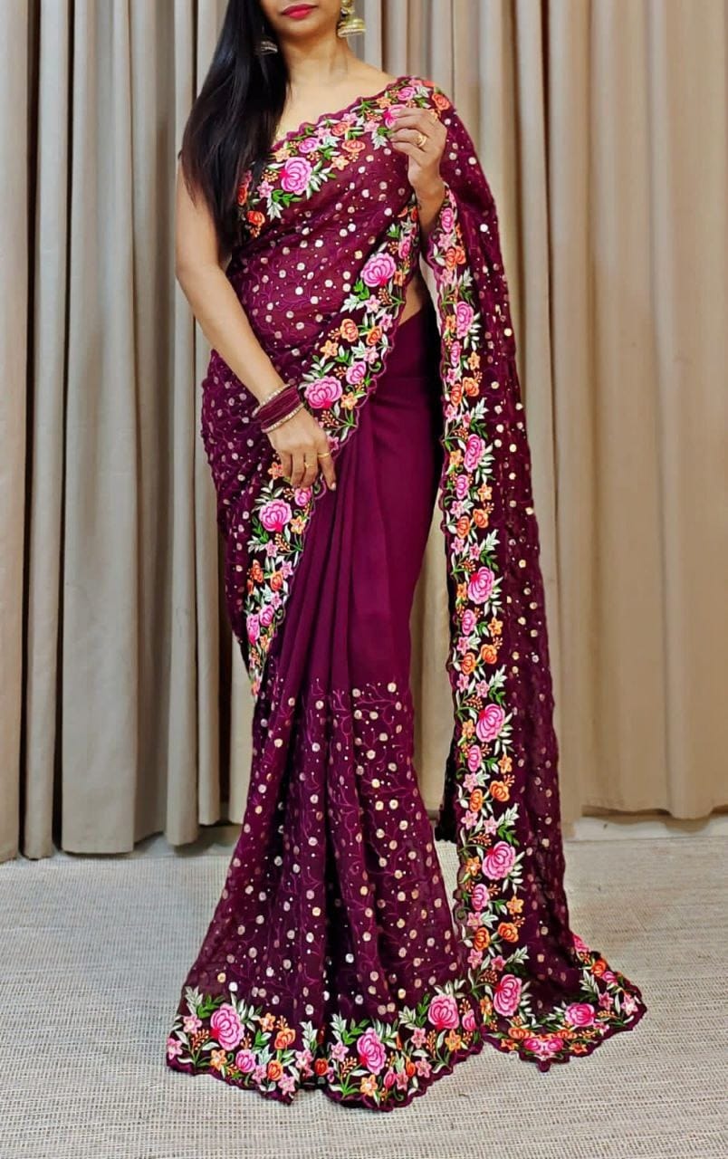 Eternal Beauty- Designer Sequin Saree(wine)