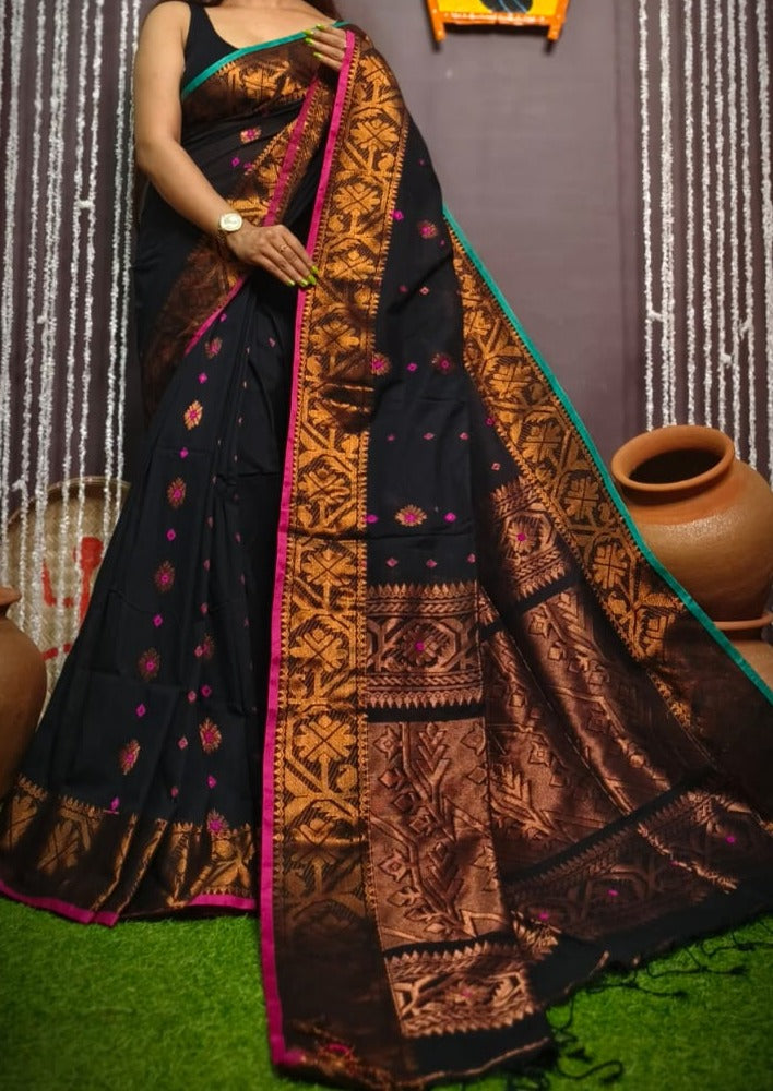 Swadeshi - A Bengal Pride (Black Khadi  Cotton Saree)