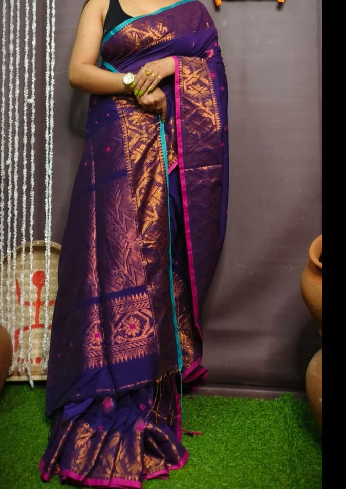 Swadeshi - A Bengal Pride (Blue Khadi  Cotton Saree)