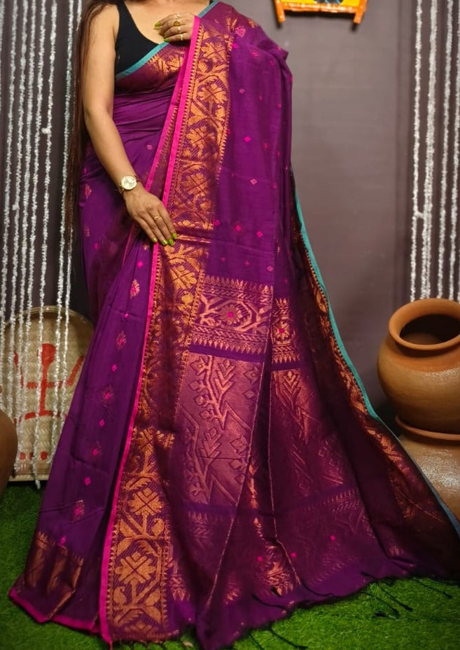 Swadeshi - A Bengal Pride (Purple Khadi Cotton Saree)