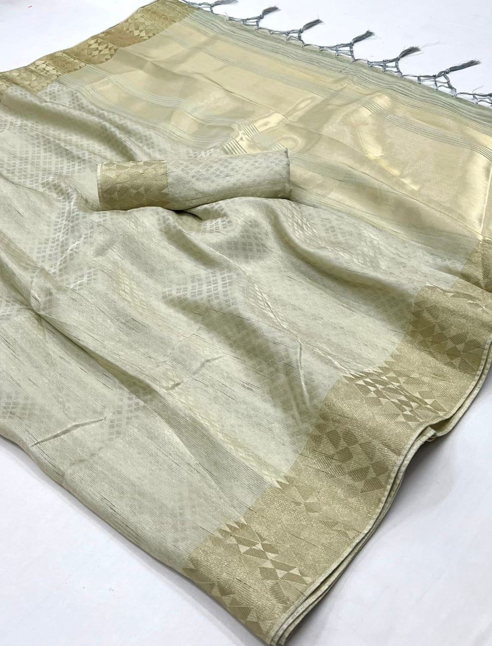 Pure Linen White Tissue Saree – BharatSthali