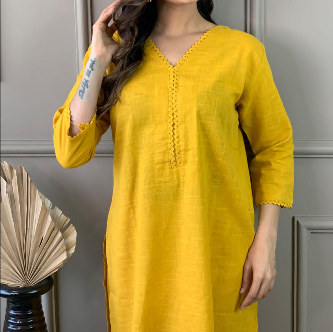 Satire Of Attire Kurti Set(Jolly Yellow)