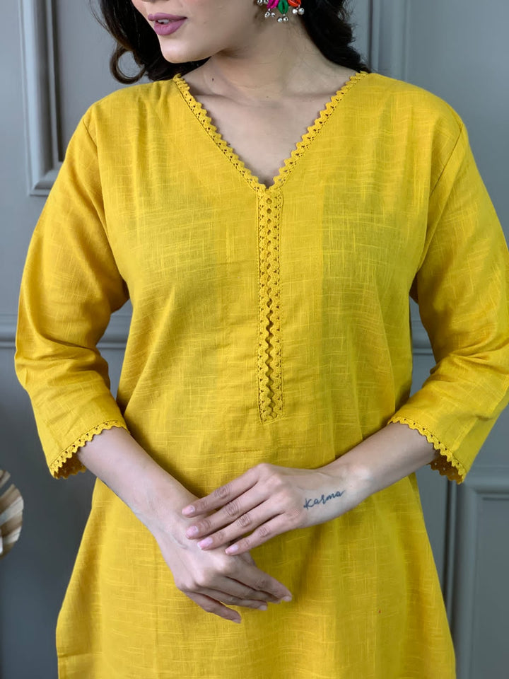 Satire Of Attire Kurti Set(Jolly Yellow)