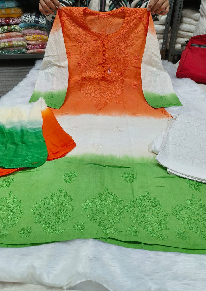 Independence Day Special Tiranga Chikankari Kurti Set