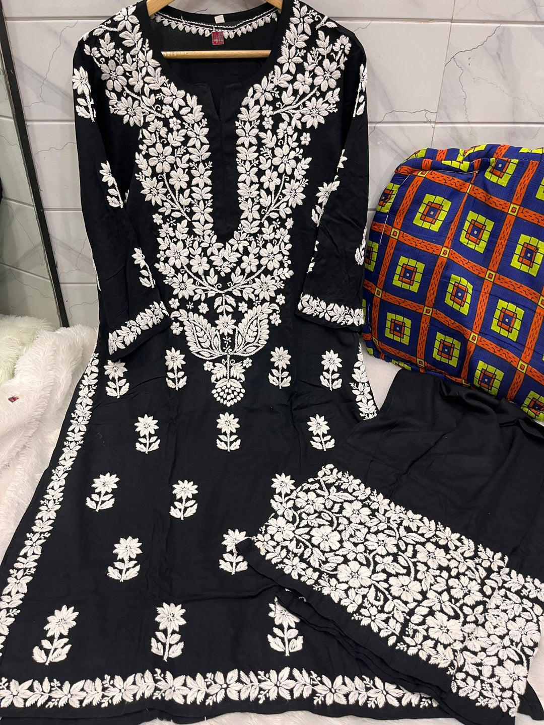 Extreme Contrast Chikankari Kurti Set